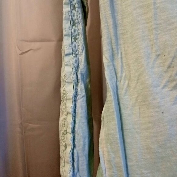 FREE PEOPLE Shell Lace Henley T-shirt Top XS Blue Scoop neck blouse Boho Long Sl - Picture 5 of 9